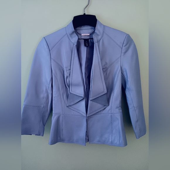 White House Black Market Jackets & Blazers - WHBM LIGHT BLUE LEATHER JACKET